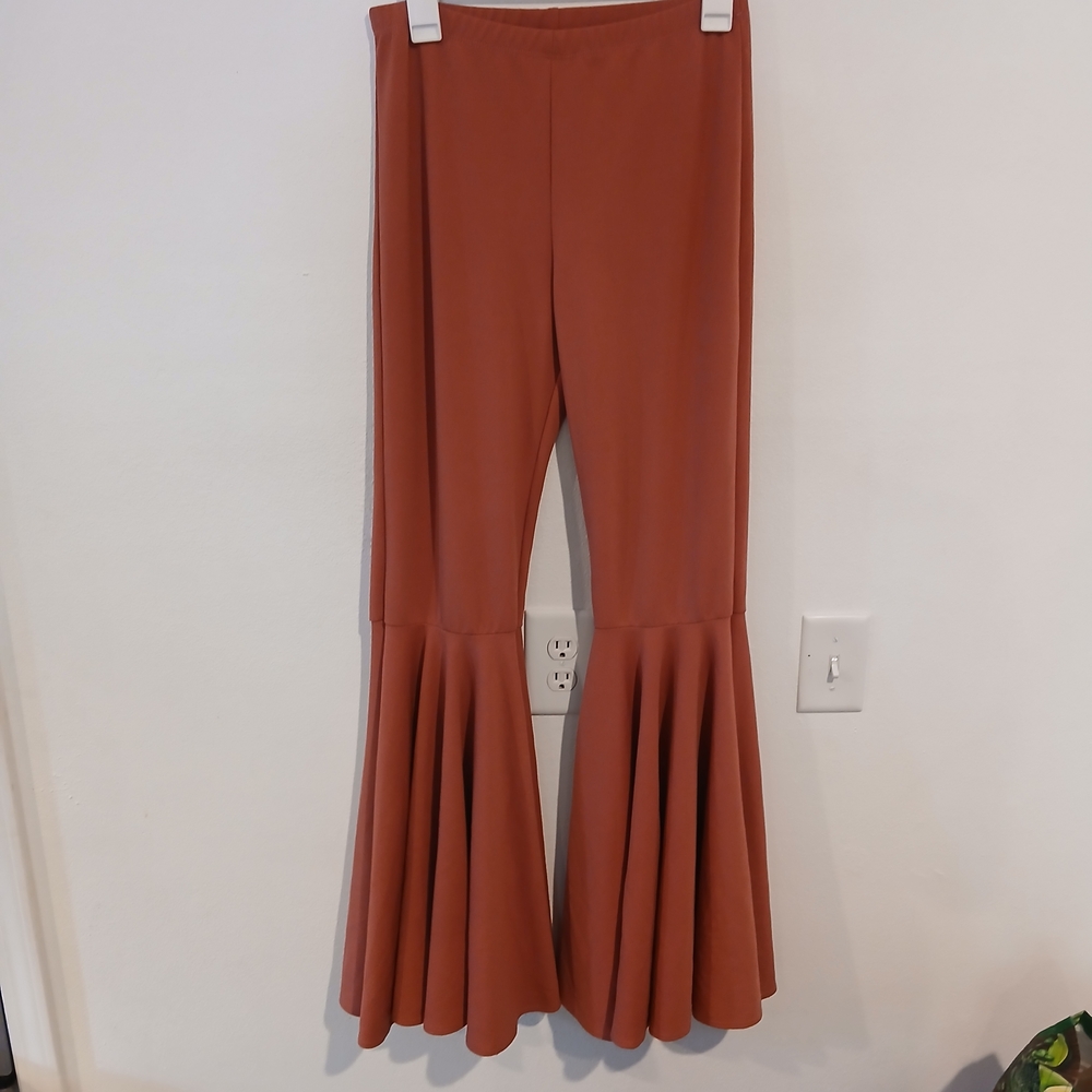 Dusty Pink Dramatic Flared Bell Bottom Pants 70s Style Size L